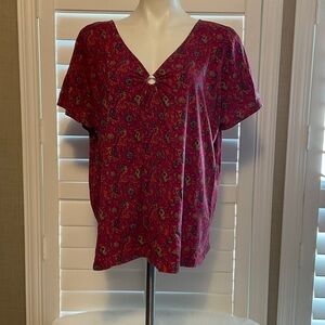 Chaps Pink Floral V-Neck Blouse